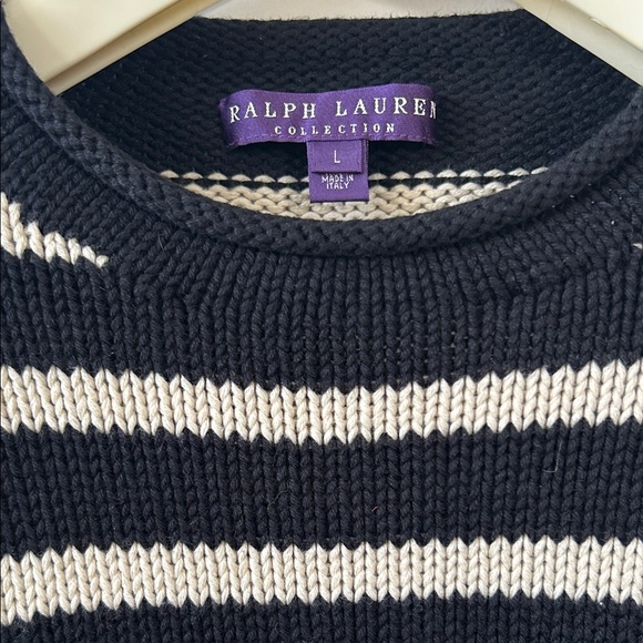 Ralph Lauren Purple Label Black and Cream Striped Crewneck Sweater L / M - Picture 5 of 5